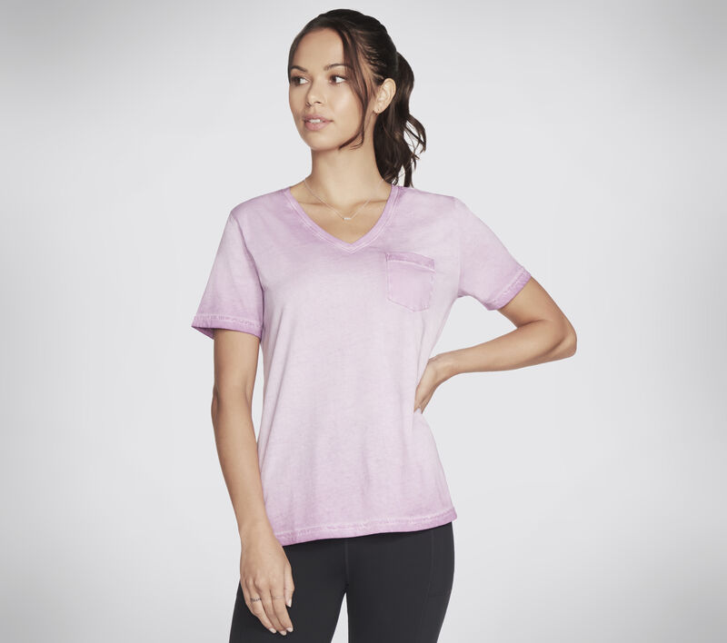 Diamond Wash Hatha V-Neck Pocket Tee, PURPLE / HOT PINK, largeimage number 0